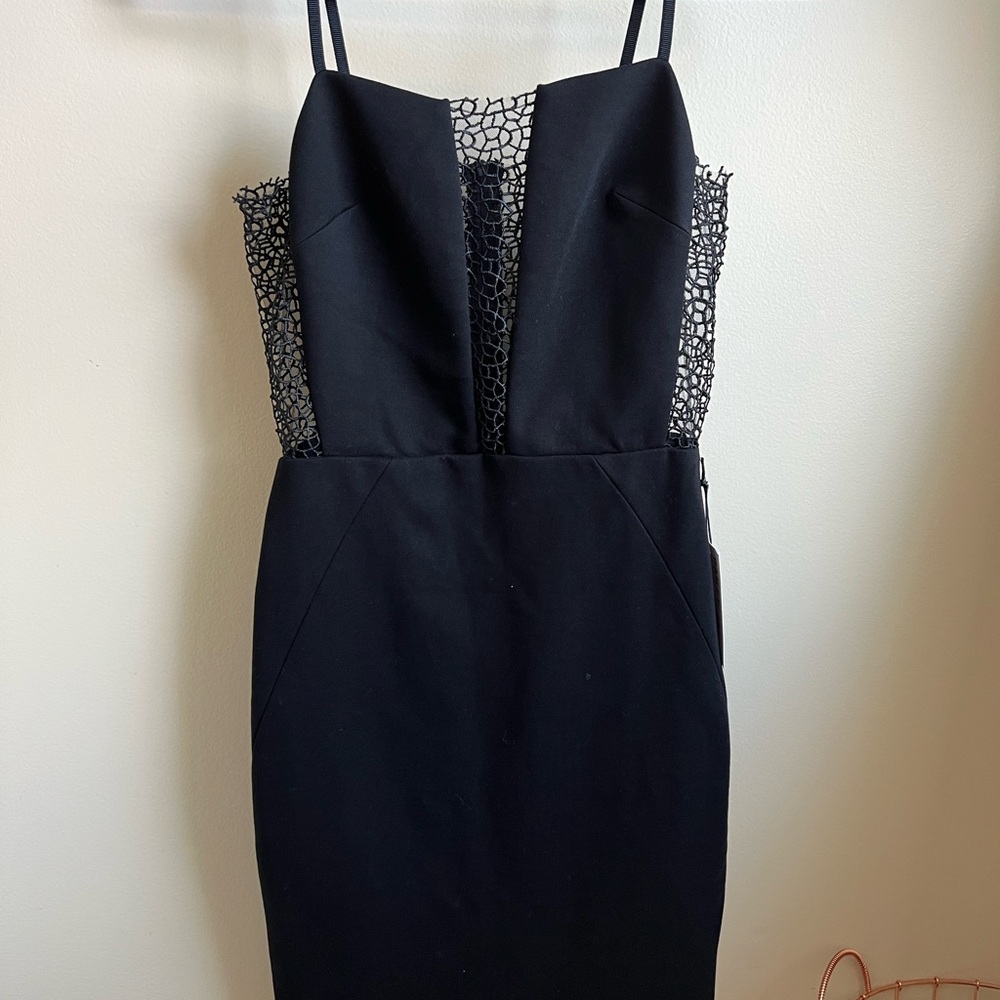 Bailey 44 Black Cocktail Sheath Dress with Plunge Neckline